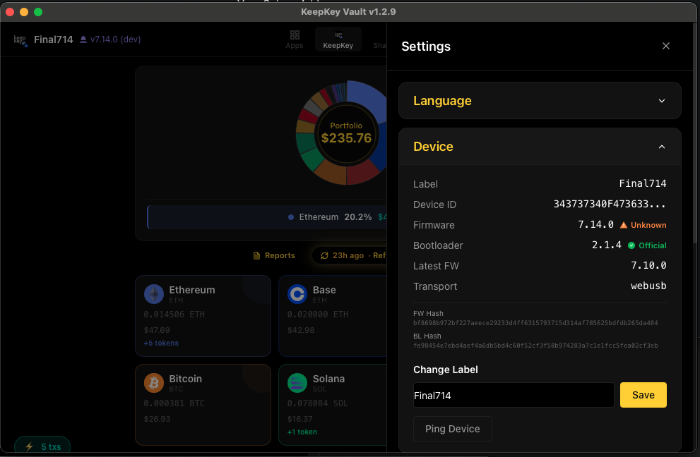 KeepKey Vault device management