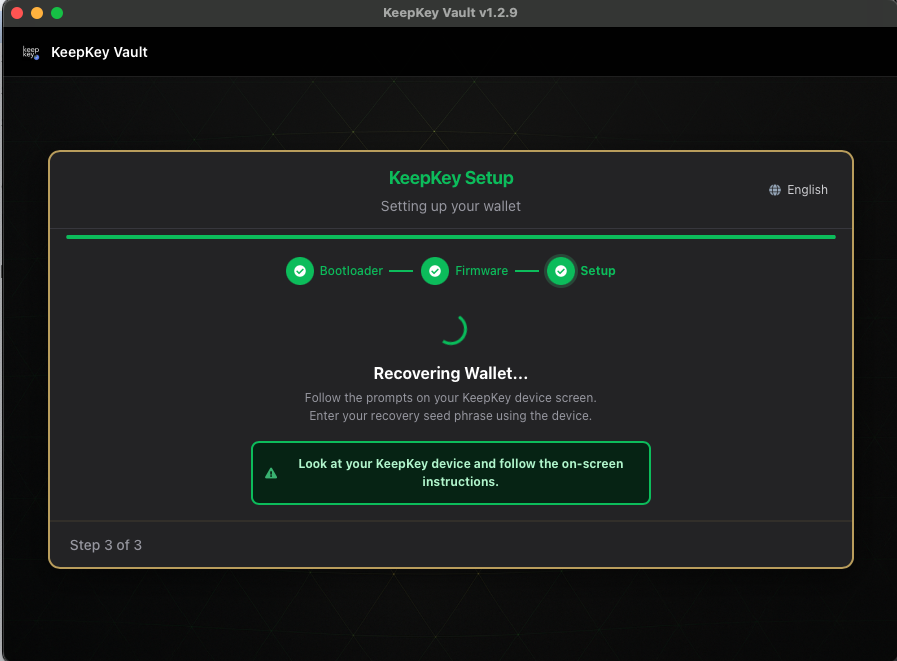 Recovering wallet progress screen