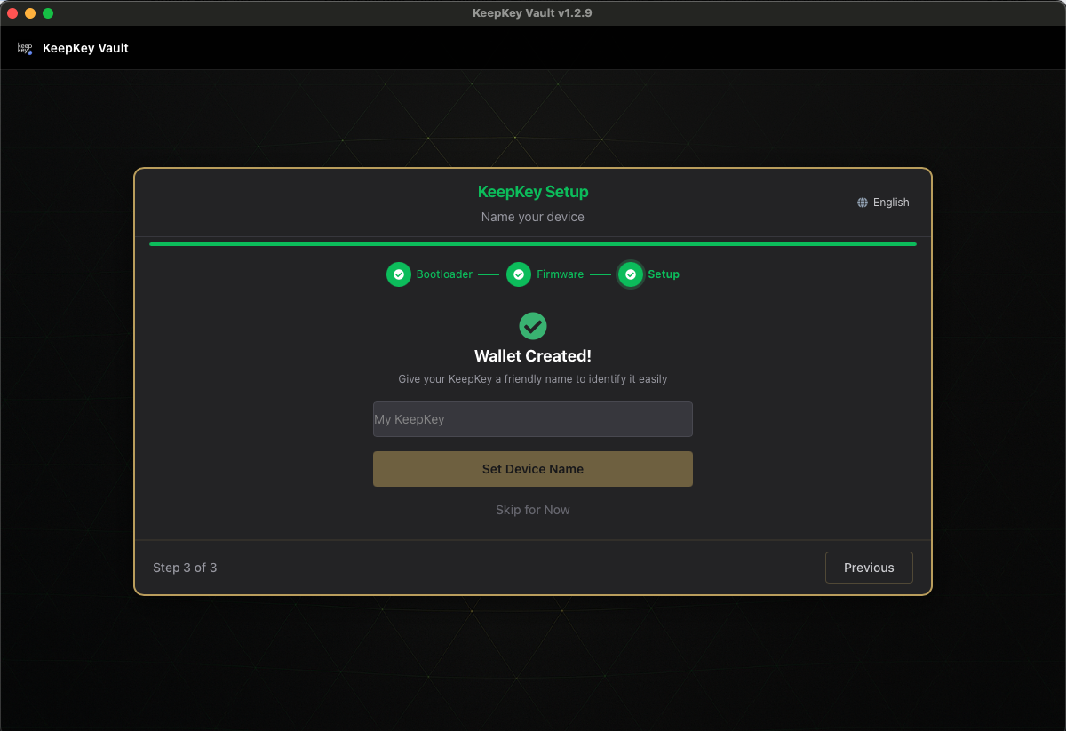 Wallet successfully created confirmation