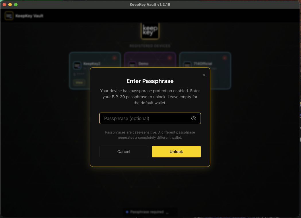 Vault Desktop passphrase prompt on unlock