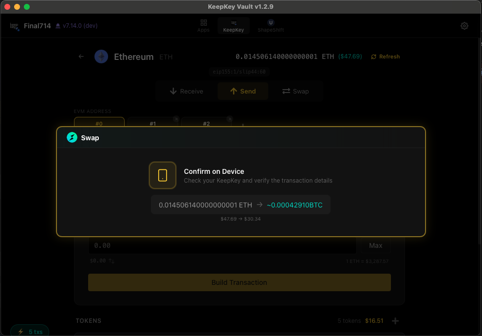 KeepKey on-device swap confirmation