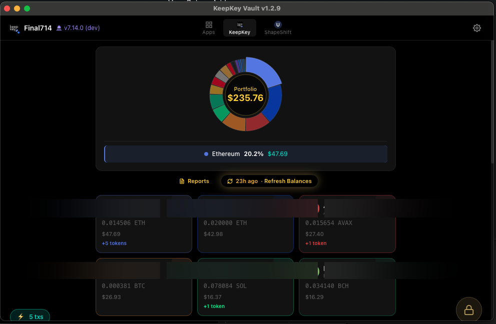 Vault Desktop portfolio dashboard with balances across chains