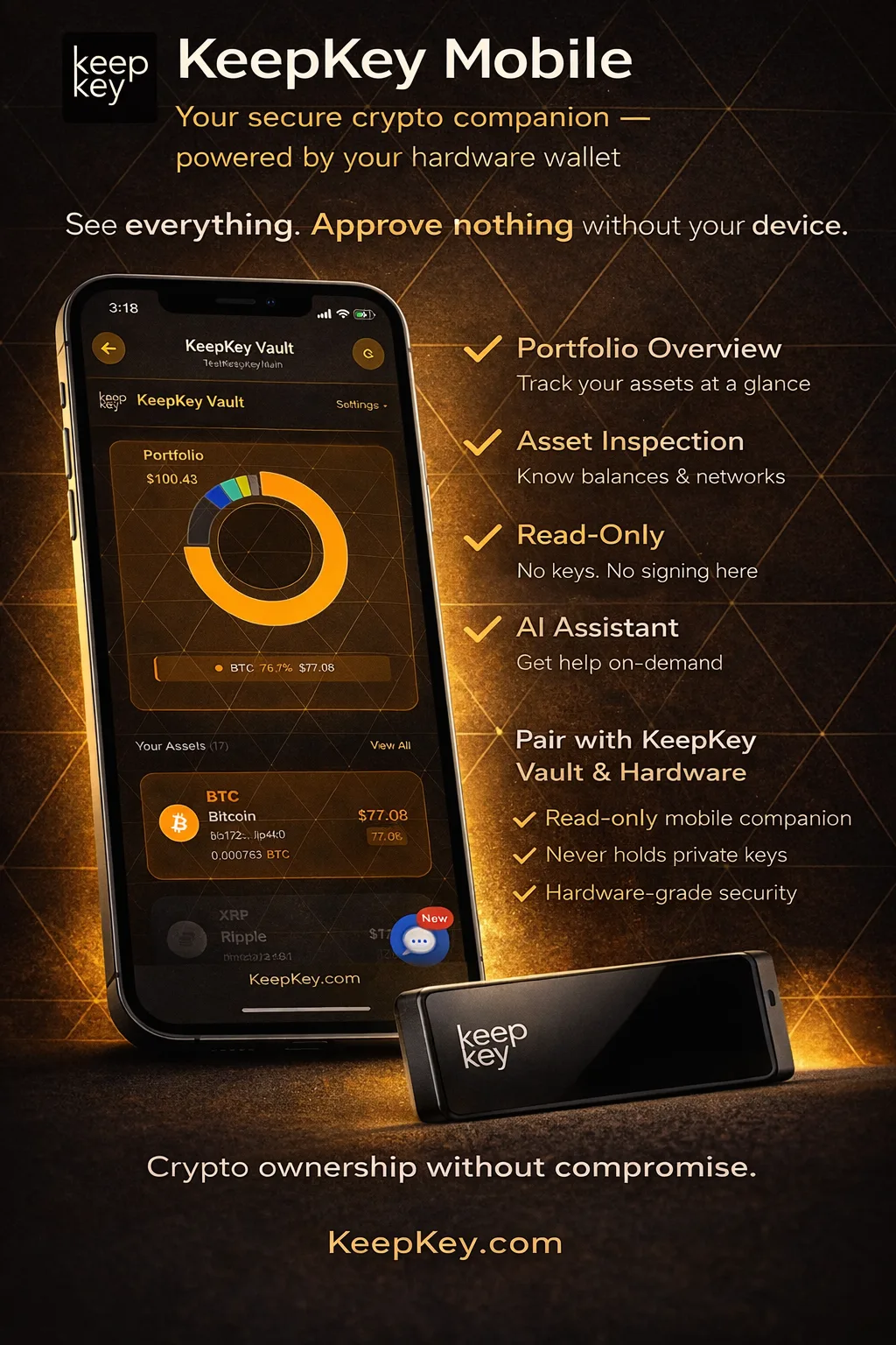 KeepKey Mobile watch-only portfolio view promo image