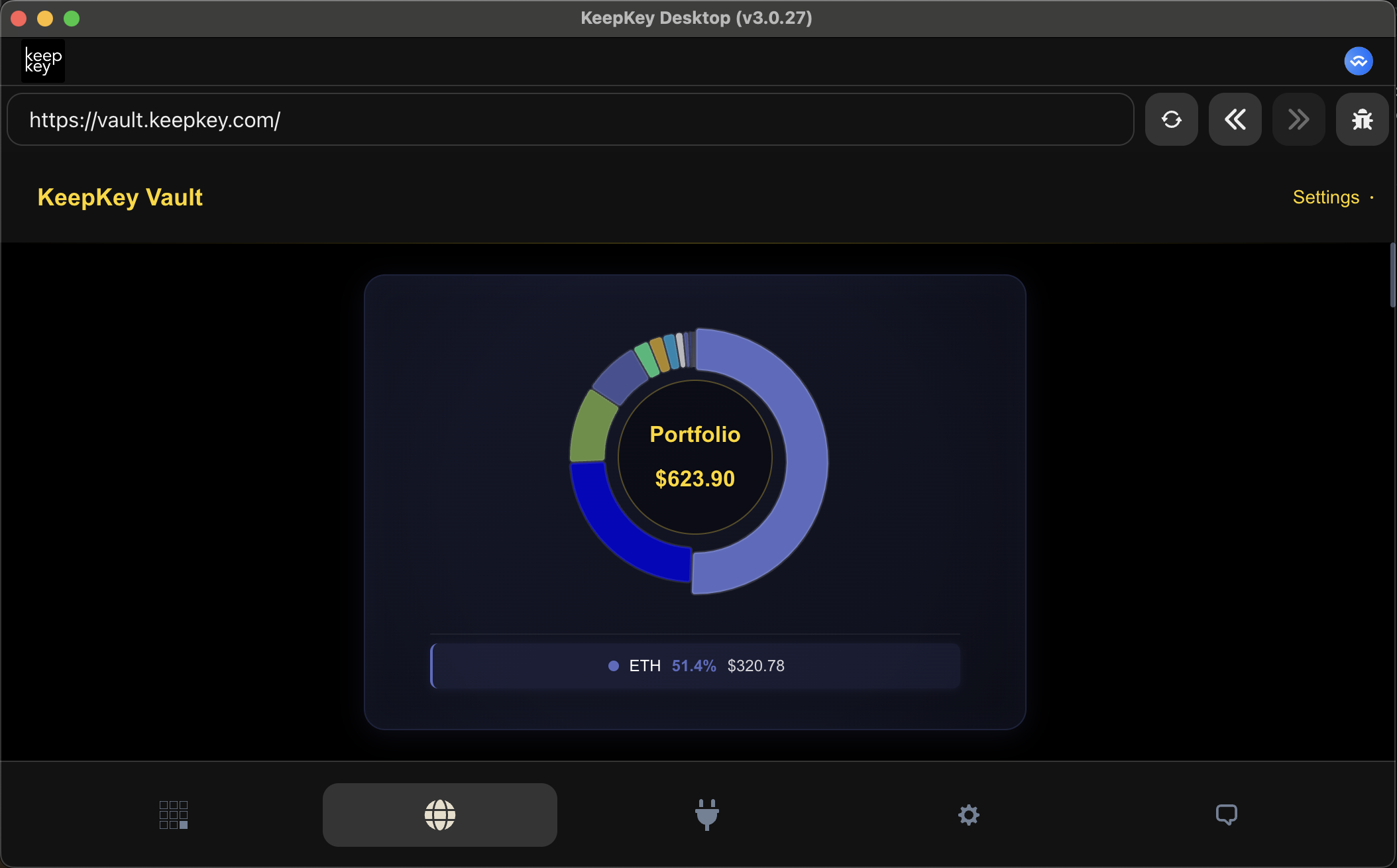 KeepKey Vault dashboard displaying XRP balance and portfolio overview